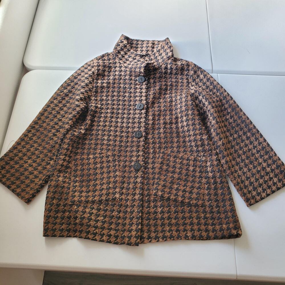 Habitat Jacket Womens Medium Brown Houndstooth Tweed Button Front Collared USA - Picture 1 of 9